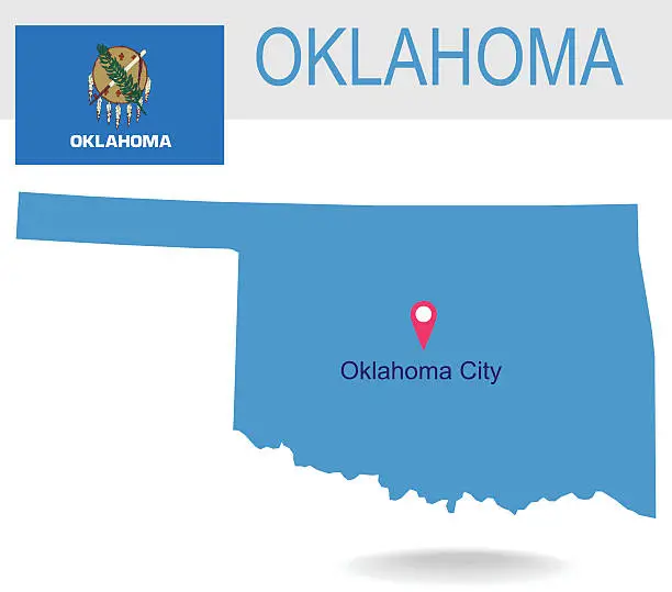 Vector illustration of USA state Of Oklahoma's map and Flag