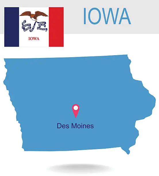 Vector illustration of USA state Of Iowa's map and Flag