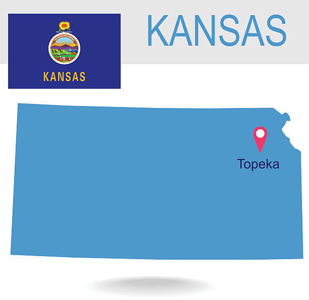 сша, штат канзас's карта и флаг - kansas topeka state capital stock illustrations