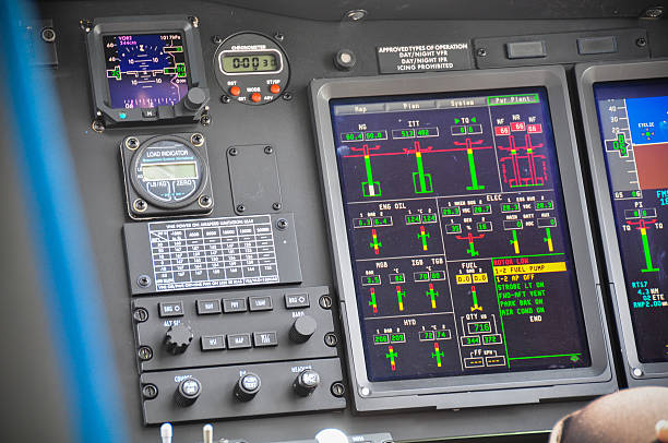 les pilotes panneau de contrôle dans un avion de passagers - cockpit airplane aerospace industry control photos et images de collection