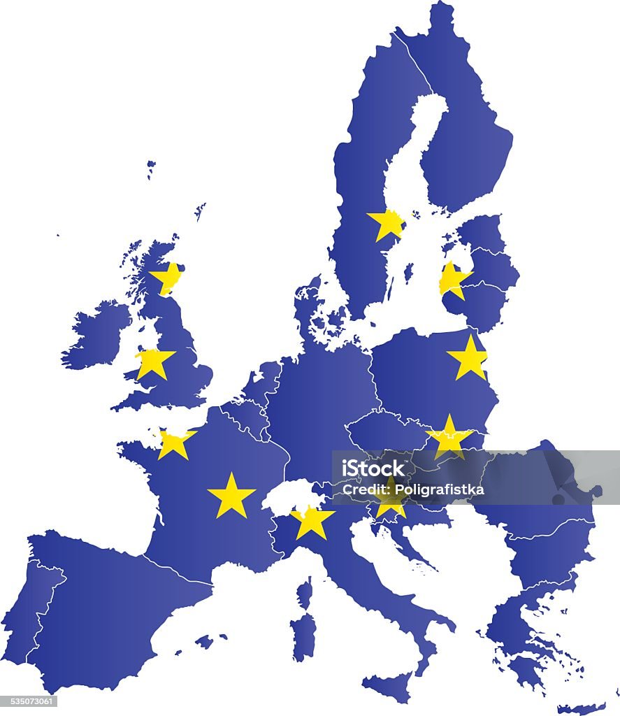 Diseño de bandera de mapa de la Unión Europea. - arte vectorial de Europa - Continente libre de derechos