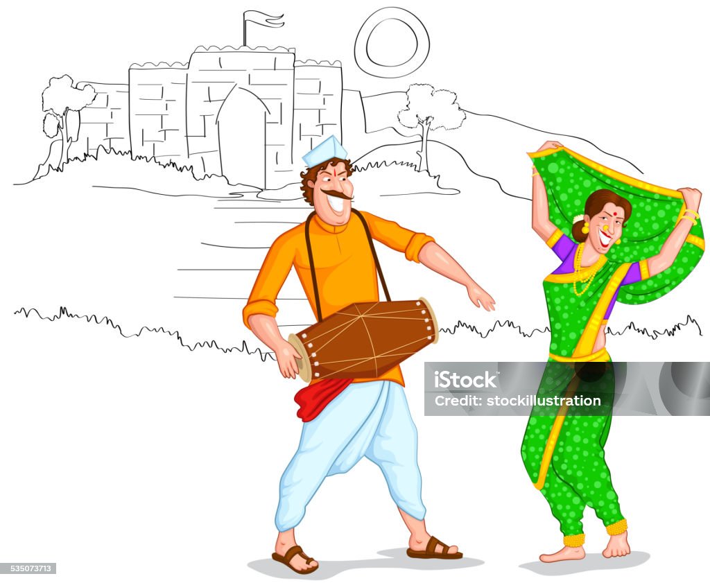 Dancing Maharashtrian couple - Royalty-free Indiase cultuur vectorkunst