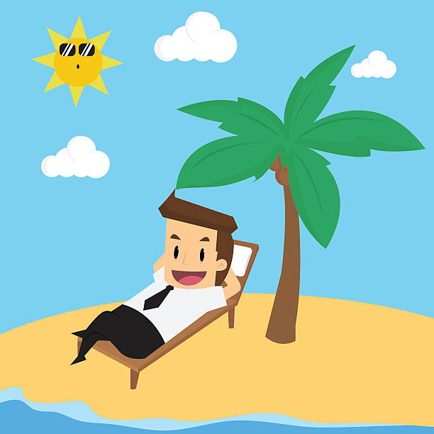 ilustraciones, imágenes clip art, dibujos animados e iconos de stock de hombre de negocios sobre las vacaciones - men refreshment male summer