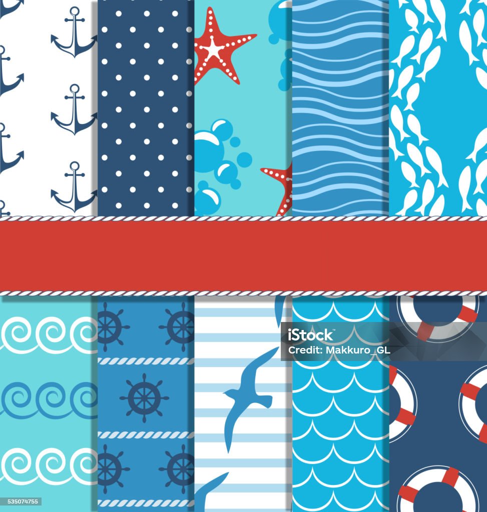 Set Of 10 Seamless Sea Patterns Stock Illustration - Download Image Now ...