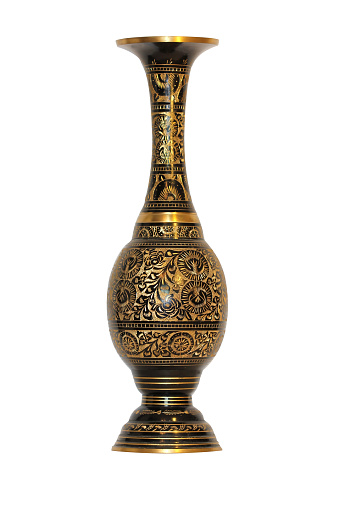 A black-gold metal vase ethnic stylized.
