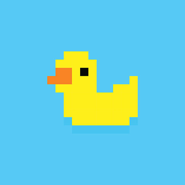 illustrazioni stock, clip art, cartoni animati e icone di tendenza di anatra di pixel - rubber duck rubber toy yellow