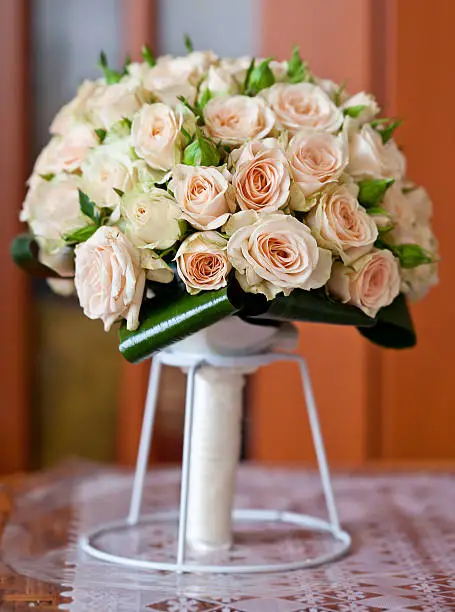 Bouquet of roses in a special stand