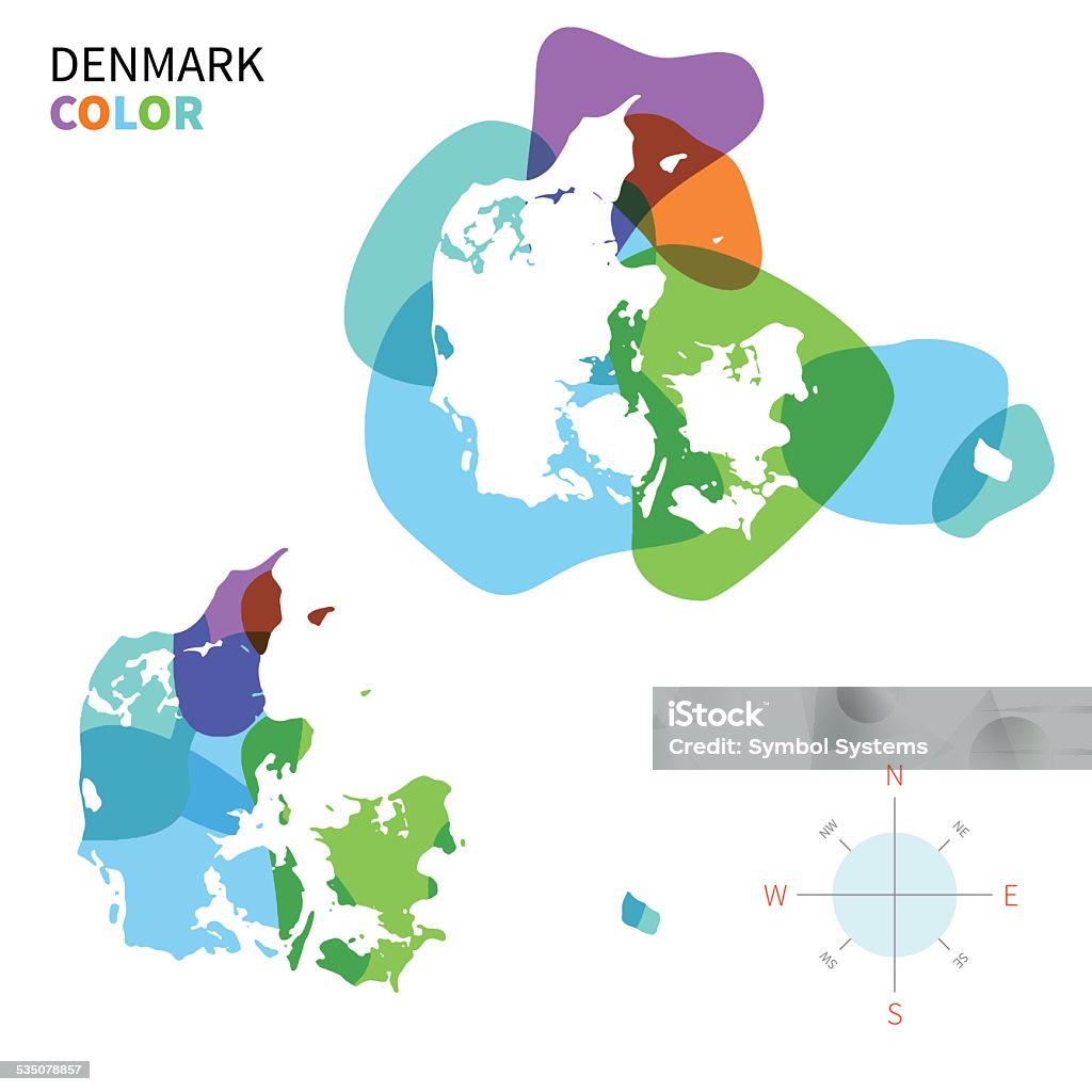 Abstract vector color map of Denmark with transparent paint effect. Abstract vector color map of Denmark with transparent paint effect. For colorful presentation isolated on white. Map stock vector