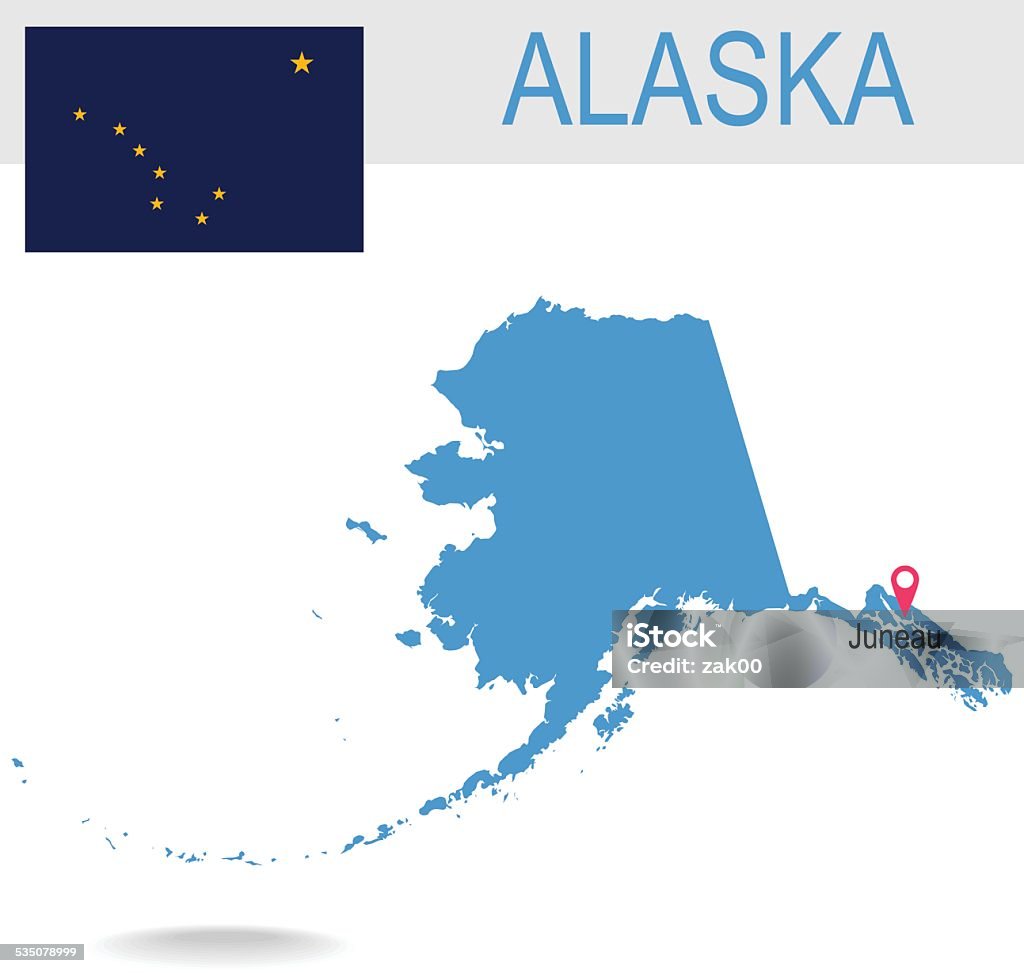 USA state Of Alaska's map and Flag Detailed vector map of the State and Flag. PDF file included. Alaska Statehood stock vector