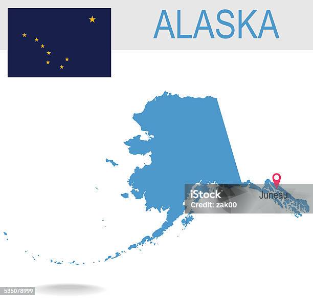 Usa State Of Alaskas Map And Flag Stock Illustration - Download Image Now - Alaska Statehood, Map, Vector