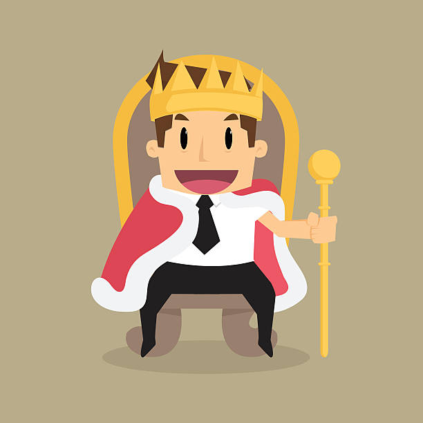 geschäftsmann sitzt auf der throne wie ein king-size-bett - royalty free illustrations stock-grafiken, -clipart, -cartoons und -symbole