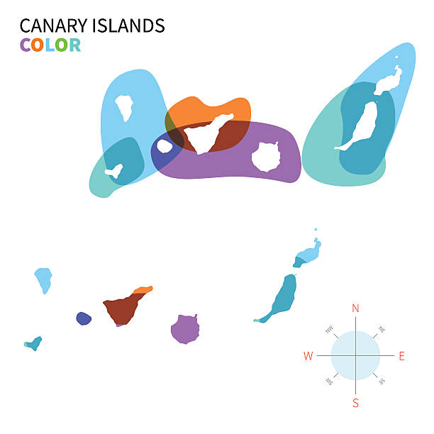 stockillustraties, clipart, cartoons en iconen met abstract vector color map of canary islands with transparent paint - canarische eilanden