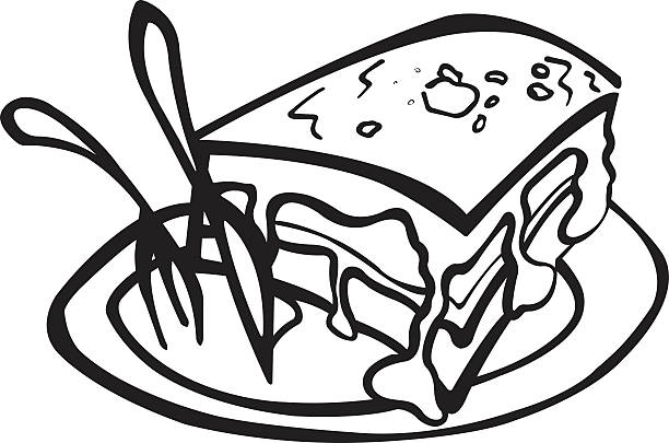 Slice of lasagne on a plate vector art illustration