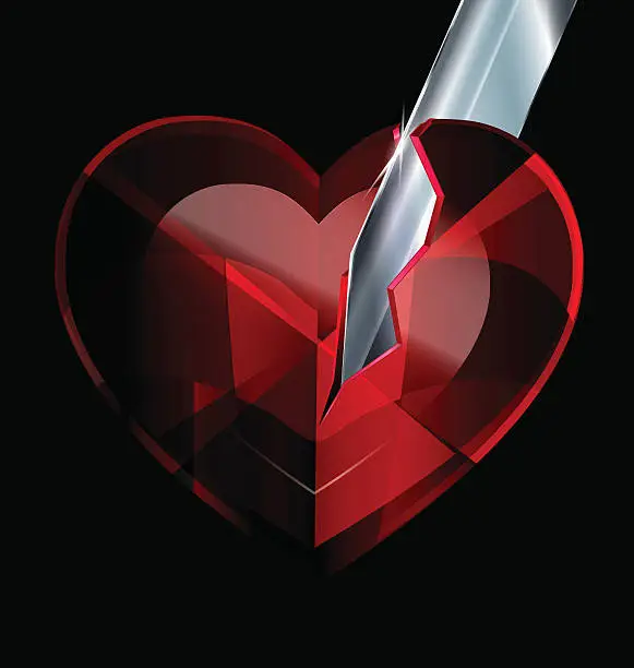 Vector illustration of broken heart-crystal and blade