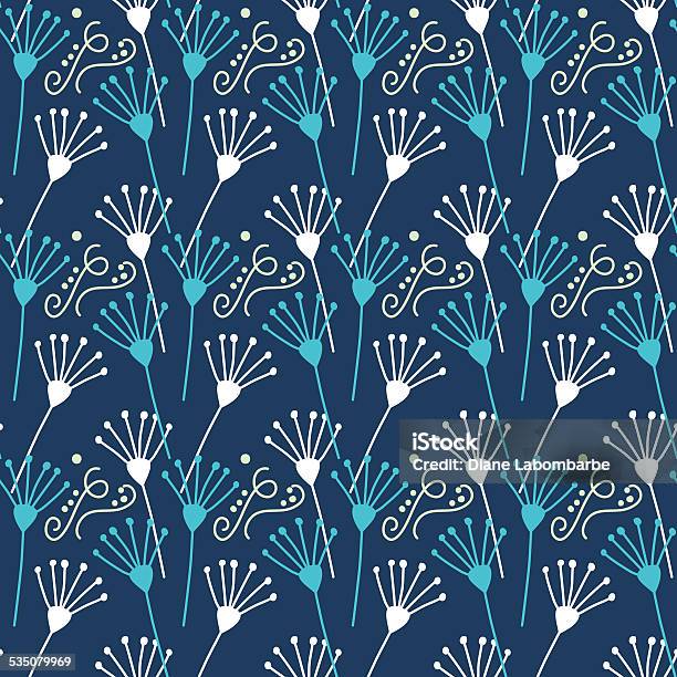 Ilustración de Scribbled Retro Floral Patrón De Fondo y más Vectores Libres de Derechos de 2015 - 2015, Azul, Azul turquesa