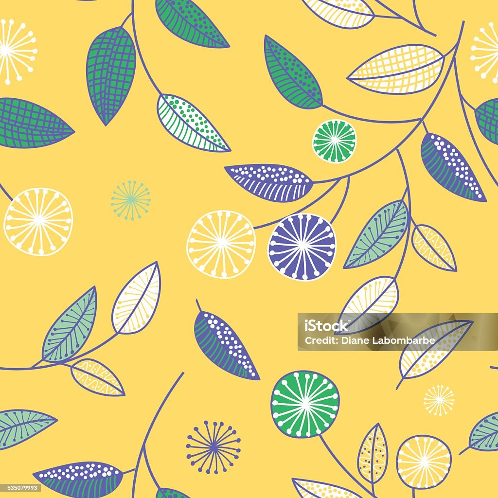 Scribbled Retro Floral patrón de fondo sobre amarillo - arte vectorial de 2015 libre de derechos