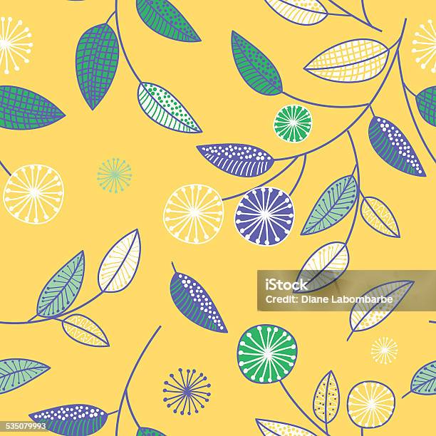 Ilustración de Scribbled Retro Floral Patrón De Fondo Sobre Amarillo y más Vectores Libres de Derechos de 2015