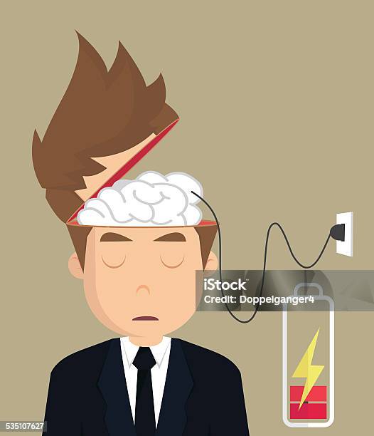 Businessman Brain Charger Stock Illustration - Download Image Now - Battery, 2015, Adult