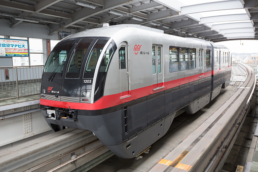 Naha, Japan - January 28, 2015 : Okinawa Monorail at the Omoromachi Station in Naha, Okinawa, Japan. It is the only public rail system in Okinawa Prefecture.