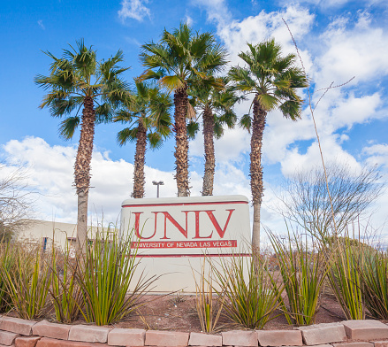 Las Vegas, USA - January 31, 2015: University of Nevada Las Vegas sign. University of Nevada-Las Vegas (UNLV) is a public research university located in the Las Vegas.
