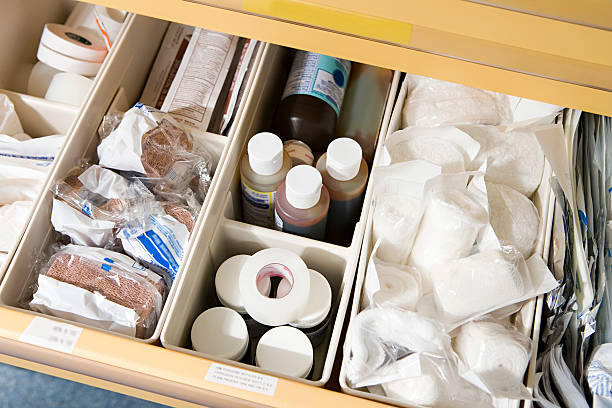 Drawer of medical supplies stock photo