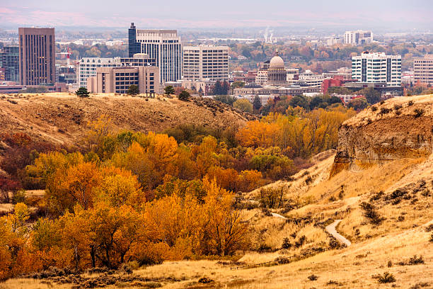 boise idaho autunno mattina - idaho state capitol foto e immagini stock