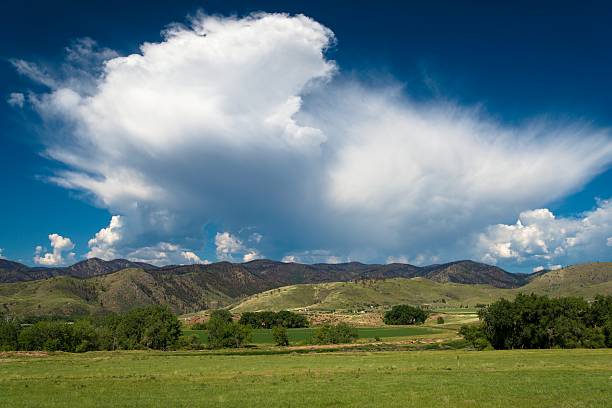 Beautiful Colorado landscape and big sky with Rocky Mountains in the background. Taken outside of Fort Collins on the front range.