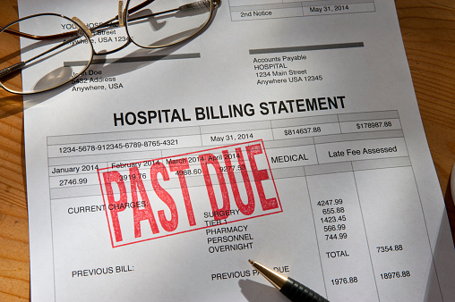 Hospital Billing statement.  Past Due stamped on the invoice.