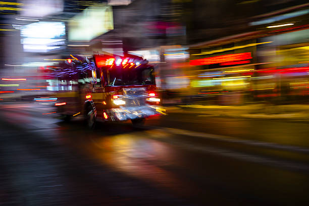 Fire truck in the night stock photo