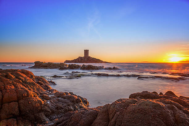 Corniche de L'esterel, var, france, Landscape corniche de Esterel with costline on a sunny day corniche de lesterel stock pictures, royalty-free photos & images