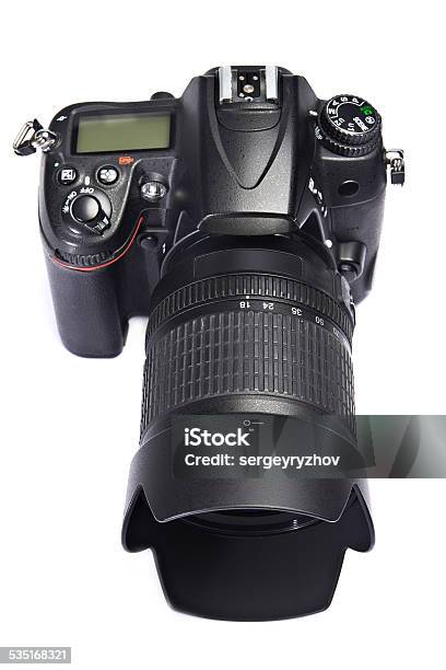 Dslr Camera White Isolated Stock Photo - Download Image Now - 2015, Black Color, Business Finance and Industry