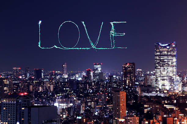 Love sparkle Fireworks celebrating over Tokyo cityscape at night, Japan