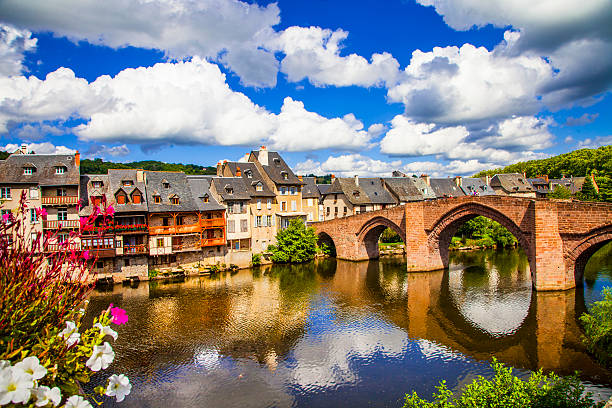View of Espalion, France. stock photo
