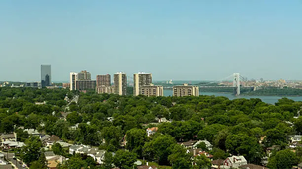 North Jersey and George Washington Bridge. The city of Fort Lee and the Hudson River in the background.