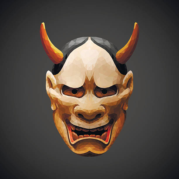 low poly mask Noh theater Hannya Side light low poly mask Noh theater - Hannya. Side light source. Low poly design. Abstract polygonal illustration. hannya stock illustrations