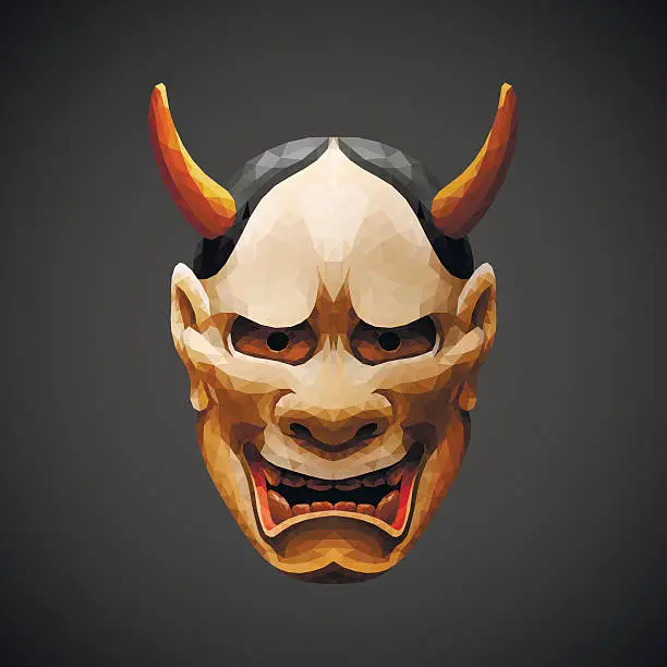 Vector illustration of low poly mask Noh theater Hannya Side light