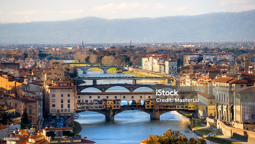 Panoramic view of Florence. Panoramic view of Florence and Ponte Vecchio. 2015 Stock Photo