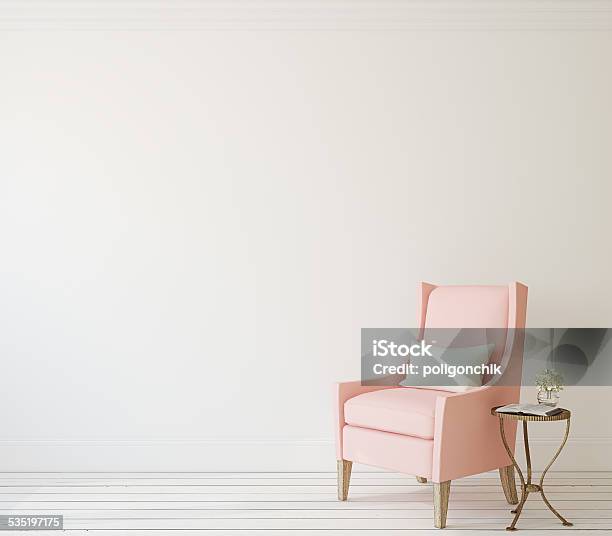 Interior With Armchair Stock Photo - Download Image Now - Living Room, Pink Color, 2015