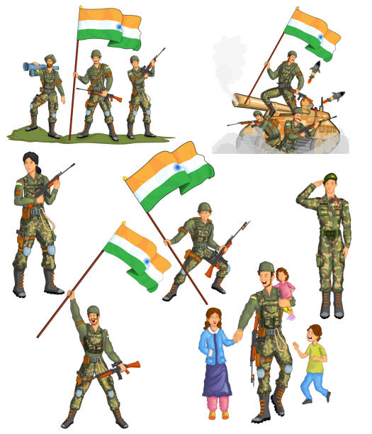 Indian army showing victory of India Indian army showing victory of India in vector infantry stock illustrations