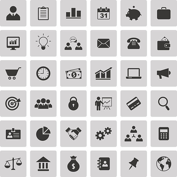 business und finanzen icons-set - weight scale currency globe earth stock-grafiken, -clipart, -cartoons und -symbole