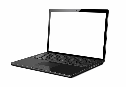 Black portable computer with clipping path. Side view. Clipping Path for the Laptop and screen. Very large depth of field. 