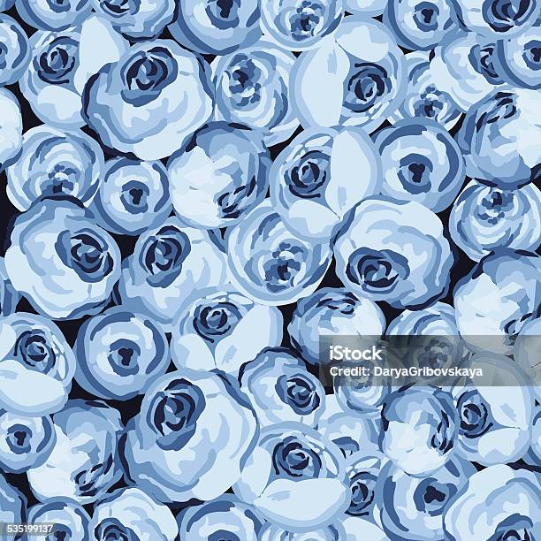 Painted Flower Seamless Pattern With Blue Roses Stock Illustration - Download Image Now - 2015, Abstract, Arts Culture and Entertainment