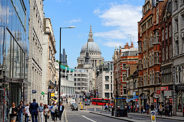 Fleet street London, United Kingdom - July 1, 2014: Fleet street in the City of London. It is named after the River Fleet, London's largest underground river. It was once home of the British newspaper industry. cheese grater old fashioned old stock pictures, royalty-free photos & images