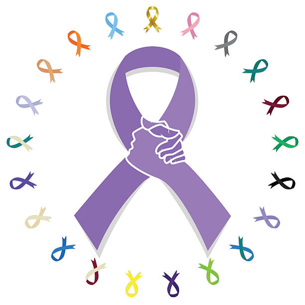 allgemeine krebs awareness ribbon - breast cancer breast cancer awareness ribbon social awareness symbol human hand stock-grafiken, -clipart, -cartoons und -symbole