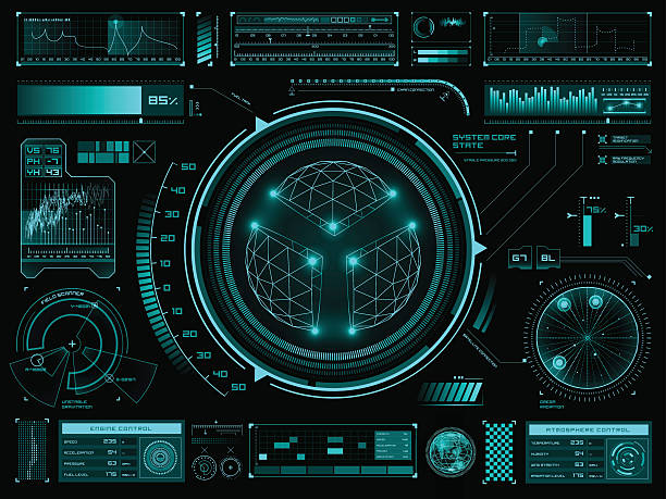 illustrations, cliparts, dessins animés et icônes de écran tactile futuriste hud de l'interface utilisateur - infographic data symbol sign