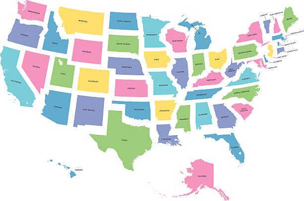 United States of America Map highly detailed map of all fifty states of USA. alaska us state illustrations stock illustrations
