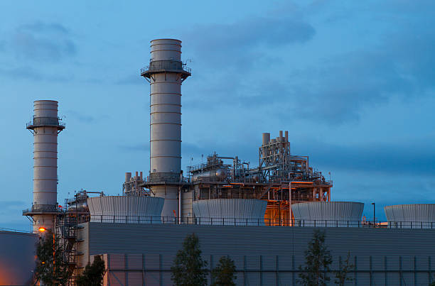 Gas Turbine Power Plant CU Shot in Menifee, California in January of 2015. gas turbine stock pictures, royalty-free photos & images