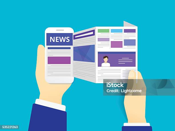Online Reading News Stock Illustration - Download Image Now - Newspaper, Digital Display, Digitally Generated Image