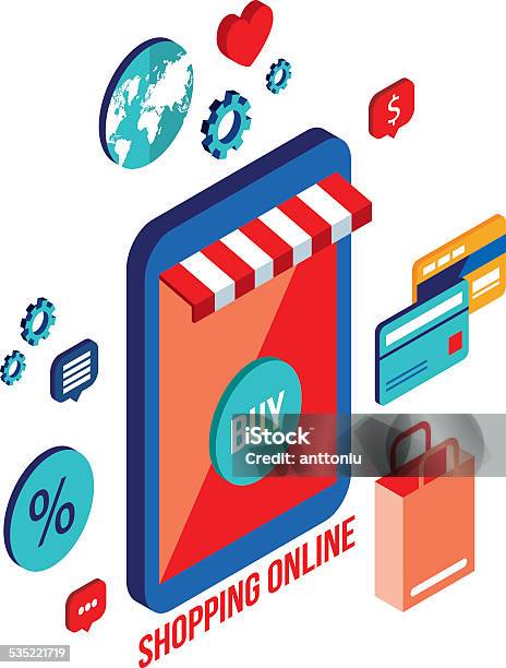 Flat 3d Isometric Design Concept Shopping And Ecommerce Stock Illustration - Download Image Now