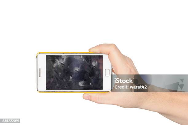 Hand Holding Weiße Smartphone Mit Fingerabdruck Schmutzigen Leinwand Stockfoto und mehr Bilder von Schmutzig